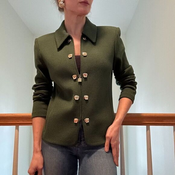 St. John Collection Green Zip Santana Knit Jacket Size 2 - Picture 5 of 15